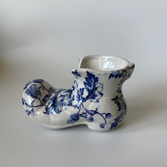 Old Foley James Kent Boot Shoe with Blue Chrysanthemum 1950s Staffordshire Engla - Picture 8 of 10